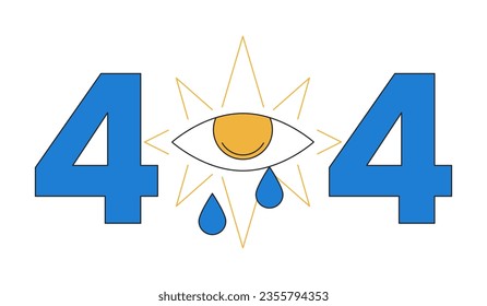 Esoteric magic evil eye crying tears error 404 flash message. Sacred geometry. Empty state ui design. Page not found popup cartoon image. Vector flat illustration concept on white background