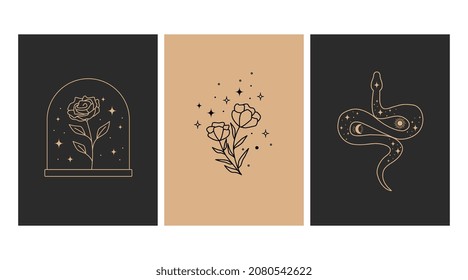 Esoteric magic set vector line.