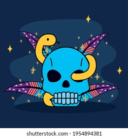 Esoteric magic skull with snake
