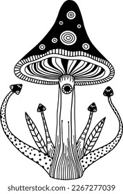 Esoteric mushroom tattoo. Mystic witchcraft symbol. Vector illustration