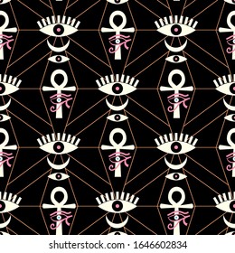 Esoteric, mystical eye symbol pattern design. eye of Ra, eye of Horus, Egypt old god eye background