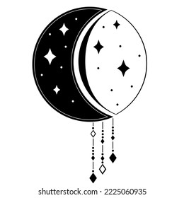 Esoteric mystical magical heavenly element. Sun. Moon, stars