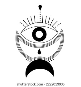 Esoteric mystical magical heavenly talisman with eye, moon.