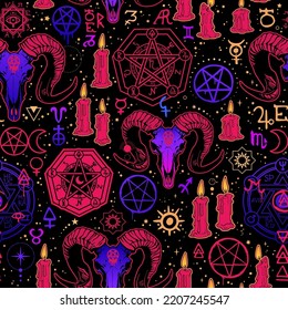 esoteric occult seamless pattern of magical symbols and animals