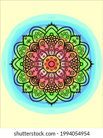 esoteric ornament mandala, on a yellow-blue background 