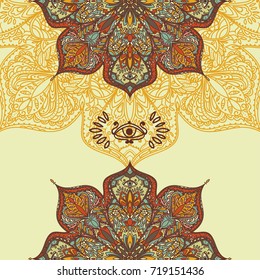 Esoteric poster with gypsy round pattern and magical eye, vector illustration
