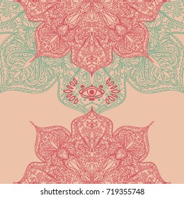 Esoteric poster with gypsy round pattern and magical eye, vector illustration
