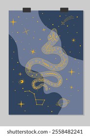 Esoteric poster for the year of the snake. New Year's poster for the cover of the calendar with a starry sky. 2025 new year