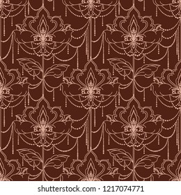 Esoteric seamless pattern with  flowers and jewels, vector illustration