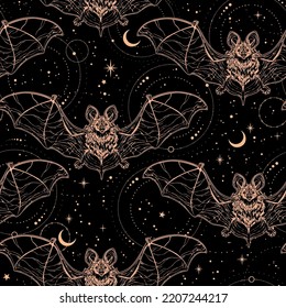 esoteric shiny seamless pattern of detailed bats