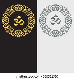 Esoteric sign symbol Ohm on black and white background  Vector Ohm. Flyer. Vector flat card. Om pattern
