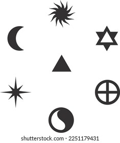 Esoteric signs. Magic sacred solar lunar symbols
