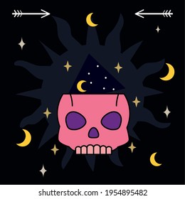 Esoteric skull with magic moons