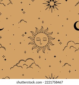 Esoteric sky element seamless pattern background. Flat occult style