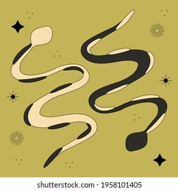 Esoteric snakes and stars digital vector art.