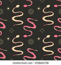 Esoteric snakes and stars seamless pattern vector art.