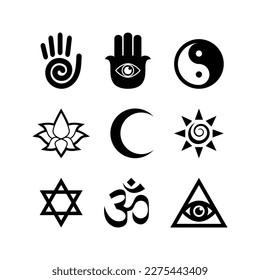 Esoteric and spiritual black and white icon set vector. Mystic sacred graphic design elements isolated on a white background. Religious symbols collection vector