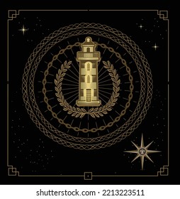 Esoteric and spiritualist lighthouse. Astrologer or tattoo. Paranormal
