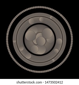 esoteric style atom symbol in dark silver smoke shades