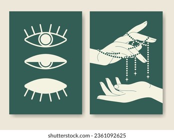Esoteric style magic eye and witch hands poster set.