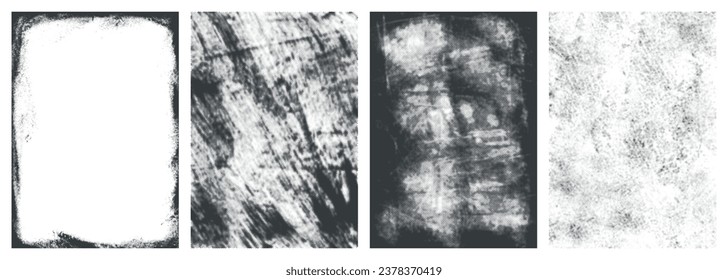 Esoteric style set textures monochrome with posters filled with scratches symbolizing human pain and fear vector illustration
