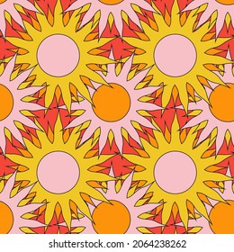 Esoteric sun multicolored seamless patten vector art.