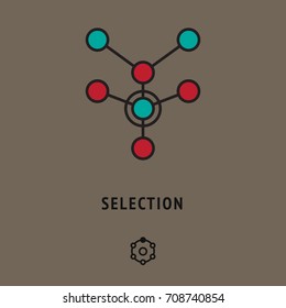 Esoteric symbol of energy structure. Metaphysic mysterious logo and different icon below. Yoga card, tantra cover. Philosophical illustration, tantric wallpaper, symbolic poster, religious art. 