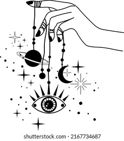 Esoteric symbol with an eye. Eye, moon, stars, sun. Vector illustration.