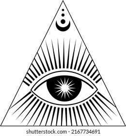 Esoteric symbol with an eye. Eye, moon, stars, sun. Vector illustration.