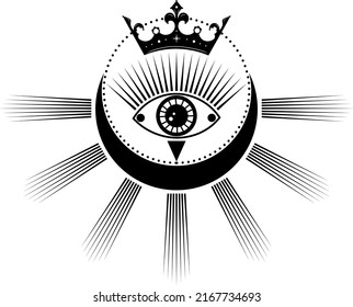 Esoteric symbol with an eye. Eye, moon, stars, sun. Vector illustration.