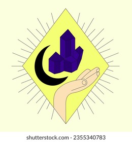 Esoteric symbol of a hand with crystals