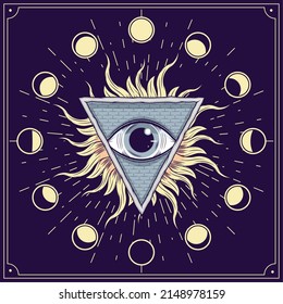 esoteric symbol and moon phases poster