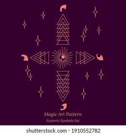Esoteric symbol of opening third eye of the soul. Science Illustration, look into universe concept. Vector outline drawing style design for tarot cards, social networks, groups, web pages.