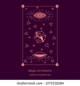 Esoteric symbol of opening third eye of the soul. Science Illustration, look into universe concept. Vector outline drawing style design for tarot cards, social networks, groups, web pages.