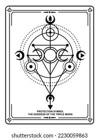 ESOTERIC SYMBOL OF PROTECTION, GODDESS OF THE TRIPLE MOON-SACRED GEOMETRY OF THE TRINITY. SPIRITUAL SIGN FOR LIFE