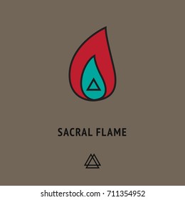 Esoteric symbol of sacral flame, energy wisdom. Metaphysic logo +different icon below. Yoga card, tantra cover. Philosophical illustration, abstract wallpaper, symbolic poster.
