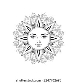 Esoteric symbol sun boho vector illustration. Mystical astrology, boho celestial and magic.