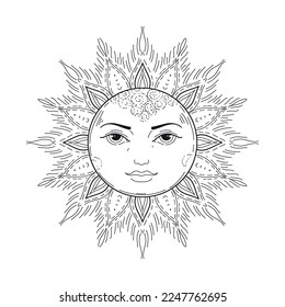 Esoteric symbol sun boho vector illustration. Mystical astrology, boho celestial and magic.