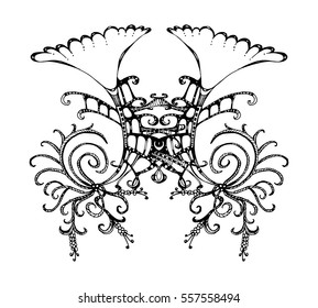 The esoteric symbol, yoga, isolated vector illustration Tattoo. Printing on T-shirts, fabrics, souvenirs, mugs. Indian asian ornament, tribal.