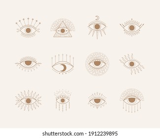 Esoteric symbols with eyes. Vector illustration in boho style