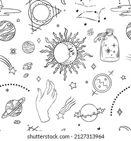 Esoteric symbols with the moon and the sun. Celestial signs.