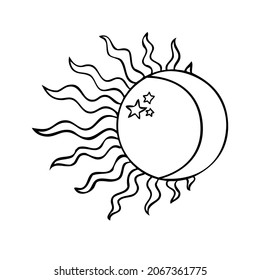  Esoterische Symbole der Sonne. Himmelsschilder. Vektorgrafik in handgezeichnet