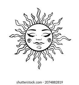  Esoteric symbols of the sun and moon with a face. Celestial signs.