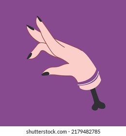 Esoteric symbols and wiccan occult culture, isolated hand of witch or sorceress, Halloween decoration or supernatural powers, Magic and wizardry, sorcery and witchcraft card. Vector in flat style