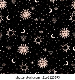 esoteric vector seamless pattern sun moon and stars