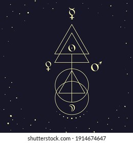 Esoteric vector sun, moon. Astrology and tarot geometric illustration