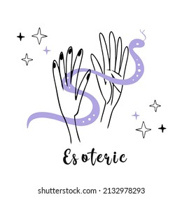 Esotericism. Mysticism. Snake. Hands. Logo. Vector.