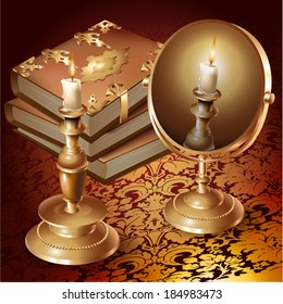 Esoterics design elements on a vintage background with victorian ornament in retro style