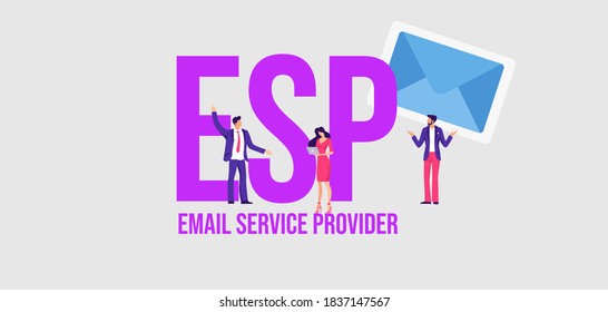 ESP Email Service Provider. Communication Social Media Marketing Technologies Informational Online Reference For Advertising And User Support Promotional Email Messages And Vector Web Video.