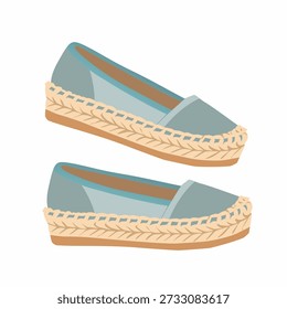 Espadrille flats em estilo vetorial plano para uso casual de verão. Adequado para designs de viagens, visuais de estilo de vida e temas de calçados femininos.
